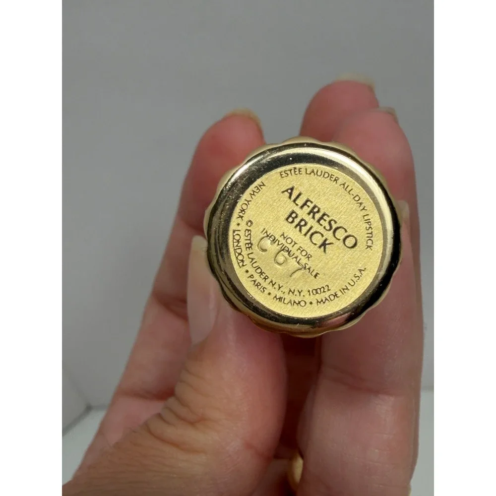Estee Lauder All-Day Lipstick Alfresco Brick Vintage Gold Fluted Tube Brown